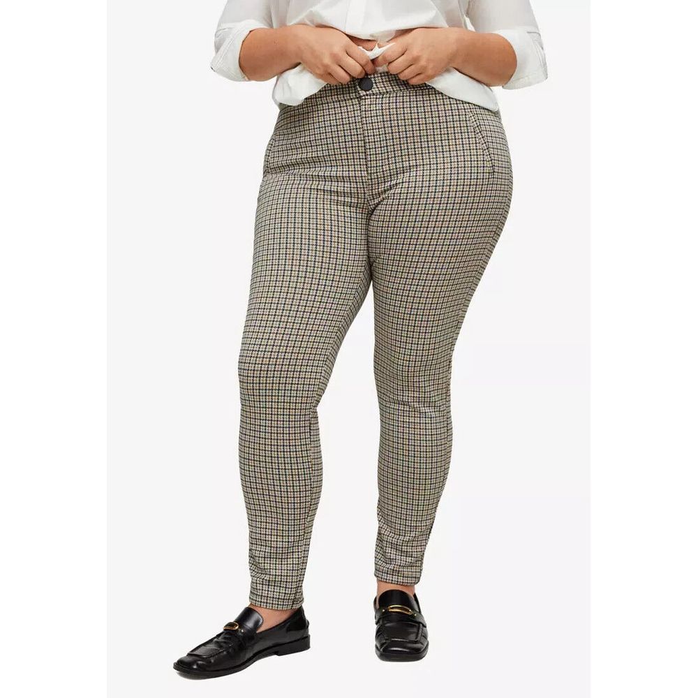 MNG Violeta by MANGO Womens Plus 2XL Houndstooth Plaid Leggings Stretch Career